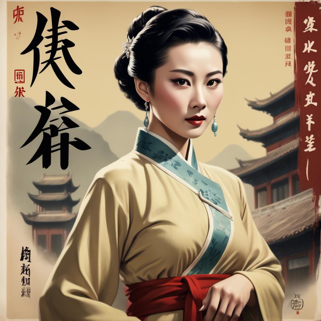 A stunning image of chinese actress in a classic film poster style.