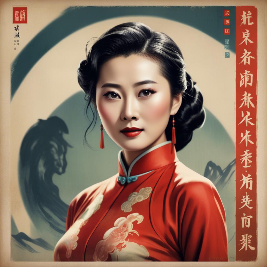 A stunning image of chinese actress in a classic film poster style.