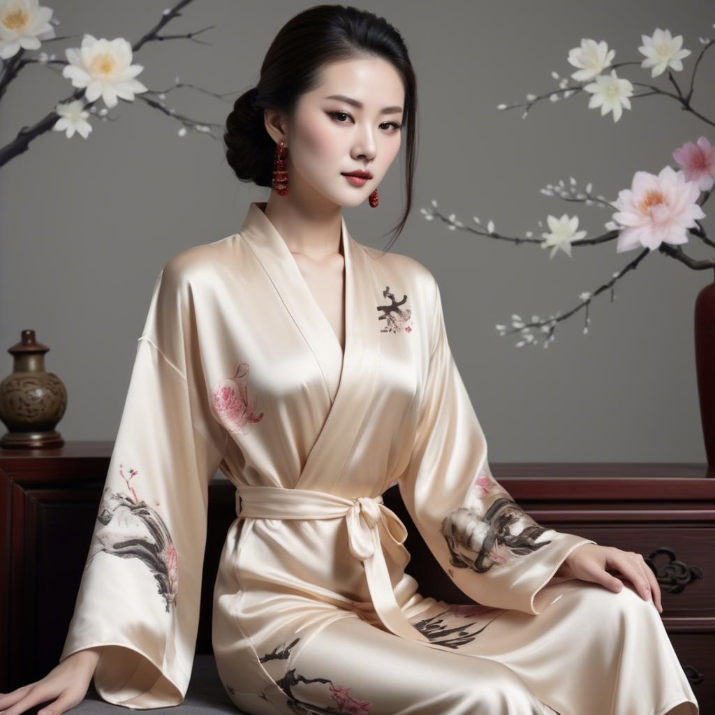 A stunning image of chinese elegance in a silk robe.