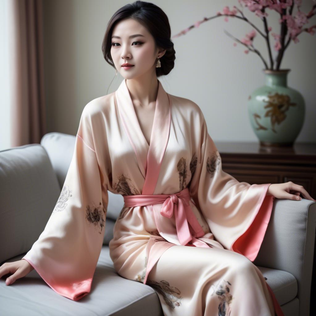 A stunning image of chinese elegance in a silk robe.
