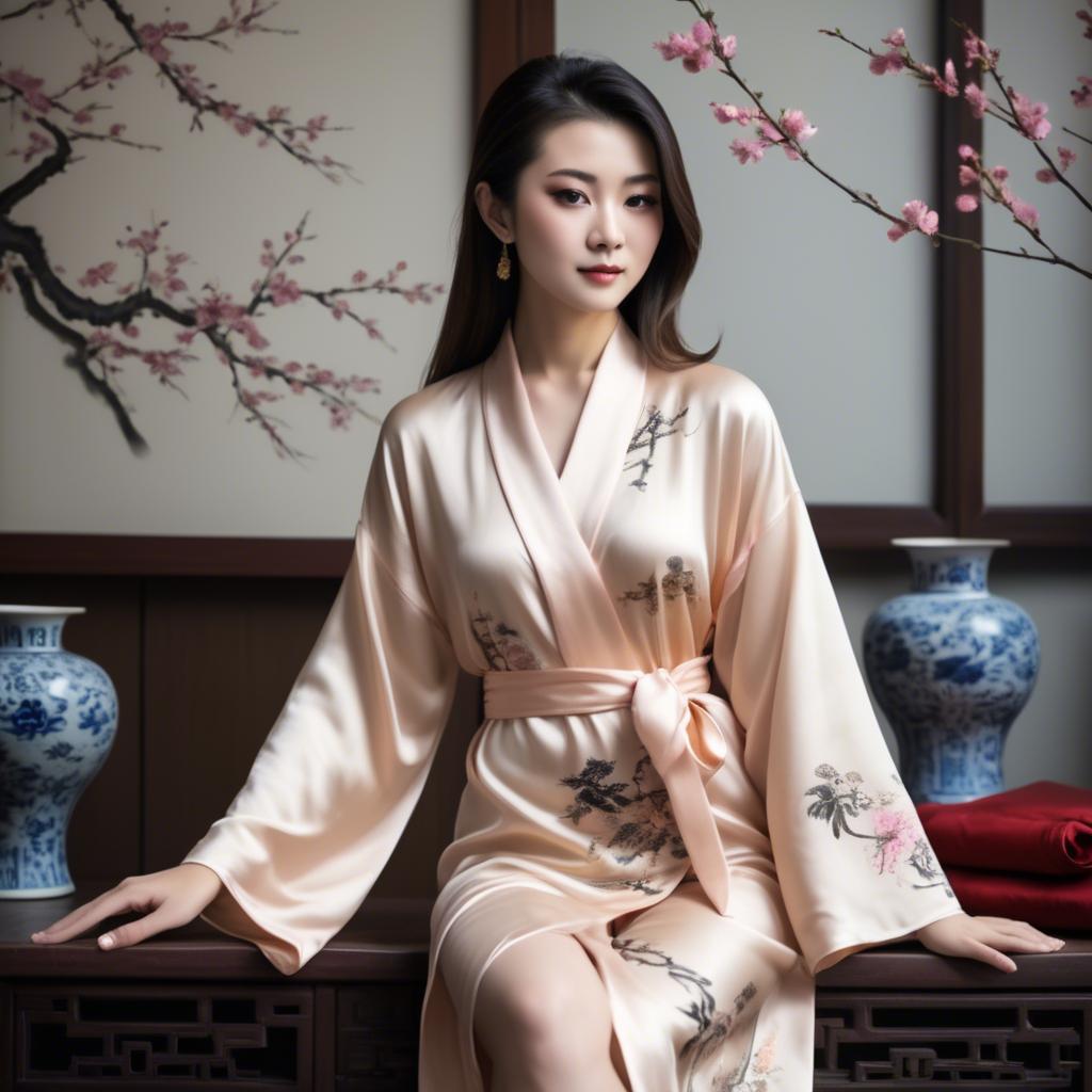 A stunning image of chinese elegance in a silk robe.