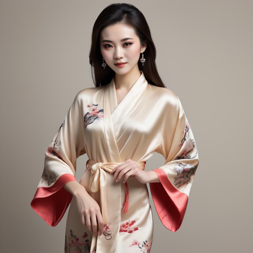 A stunning image of chinese elegance in a silk robe.