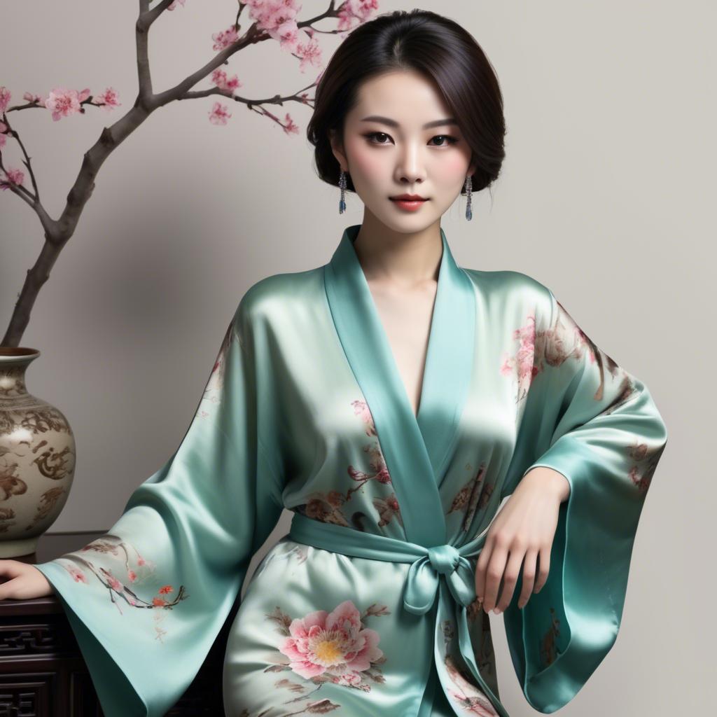 A stunning image of chinese elegance in a silk robe.