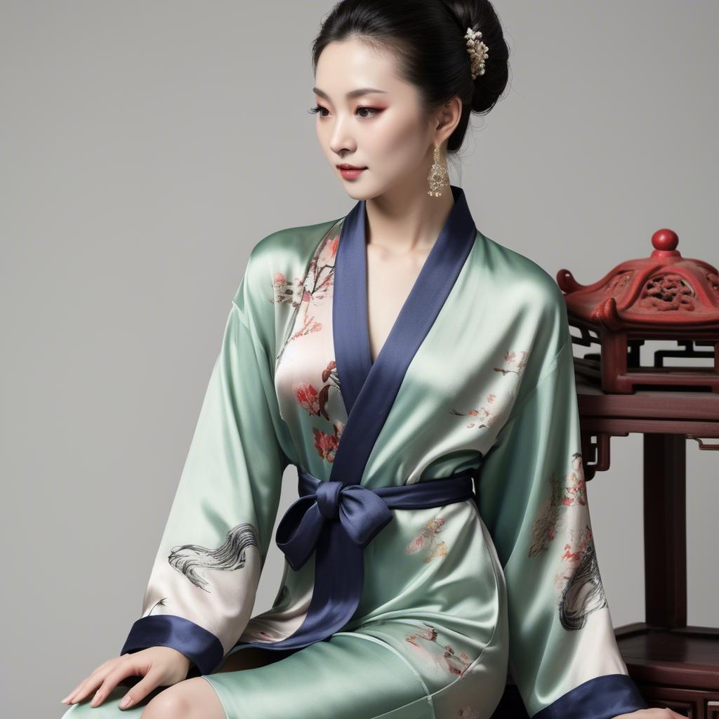 A stunning image of chinese elegance in a silk robe.