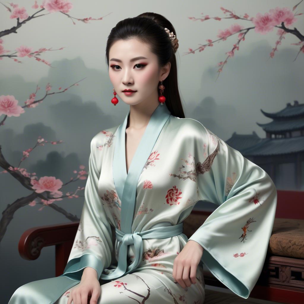 A stunning image of chinese elegance in a silk robe.