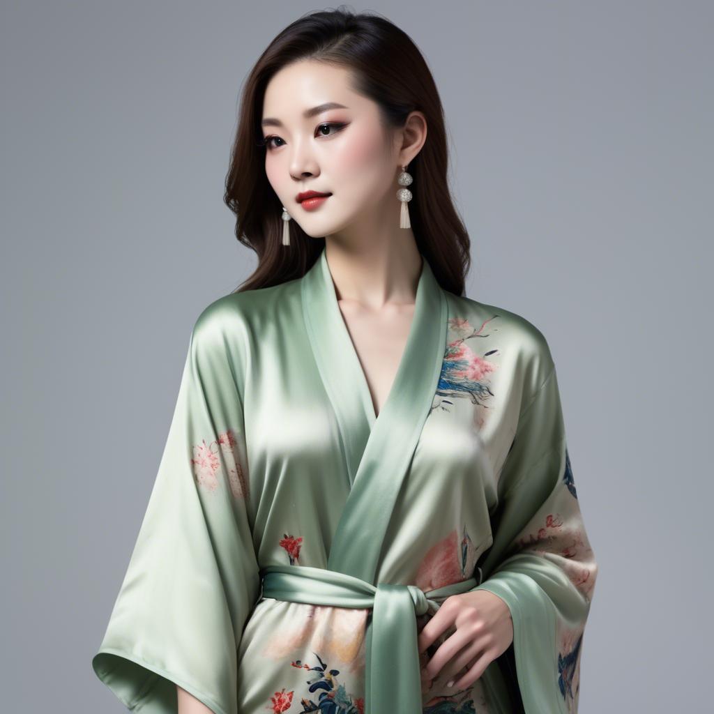 A stunning image of chinese elegance in a silk robe.