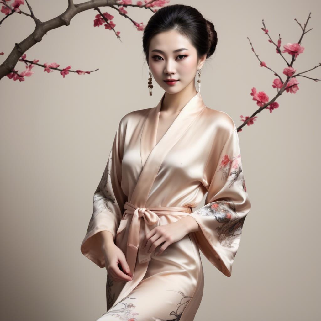 A stunning image of chinese elegance in a silk robe.