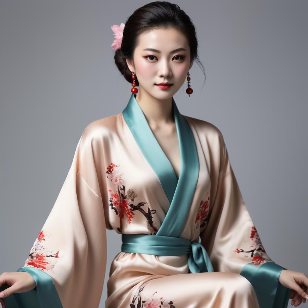 A stunning image of chinese elegance in a silk robe.