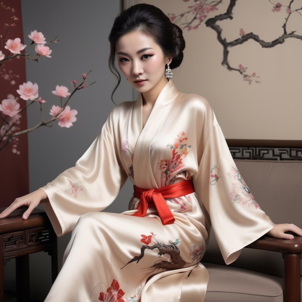 A stunning image of chinese elegance in a silk robe.