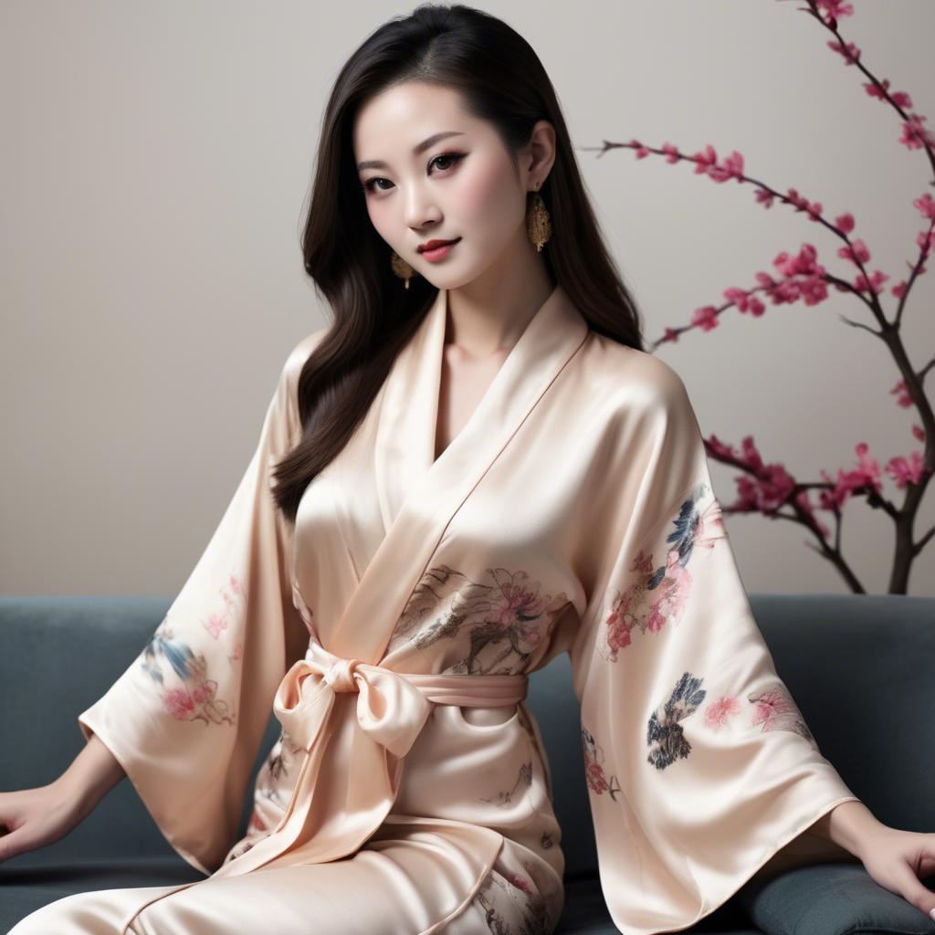 A stunning image of chinese elegance in a silk robe.