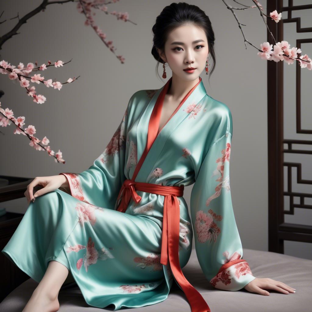 A stunning image of chinese elegance in a silk robe.
