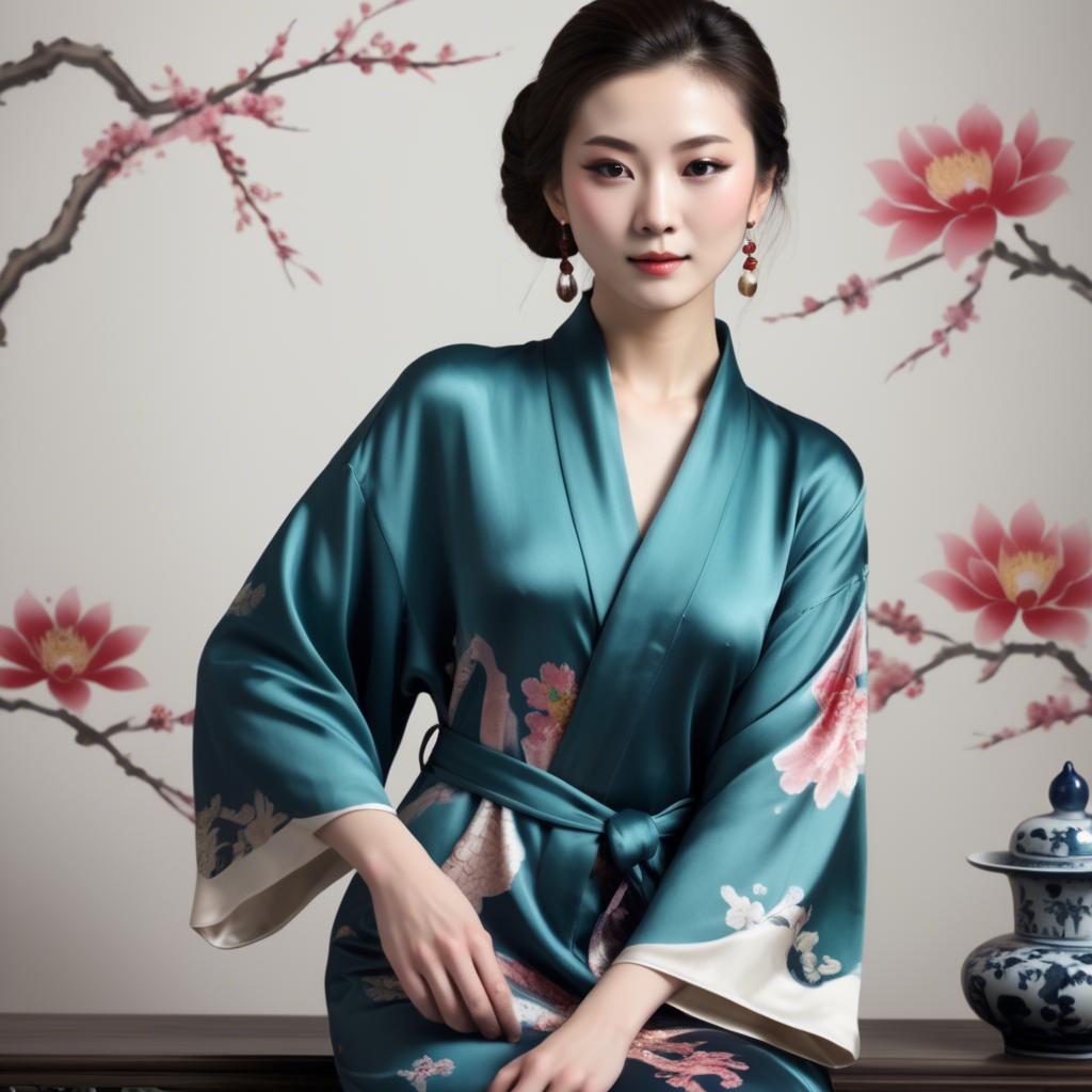 A stunning image of chinese elegance in a silk robe.