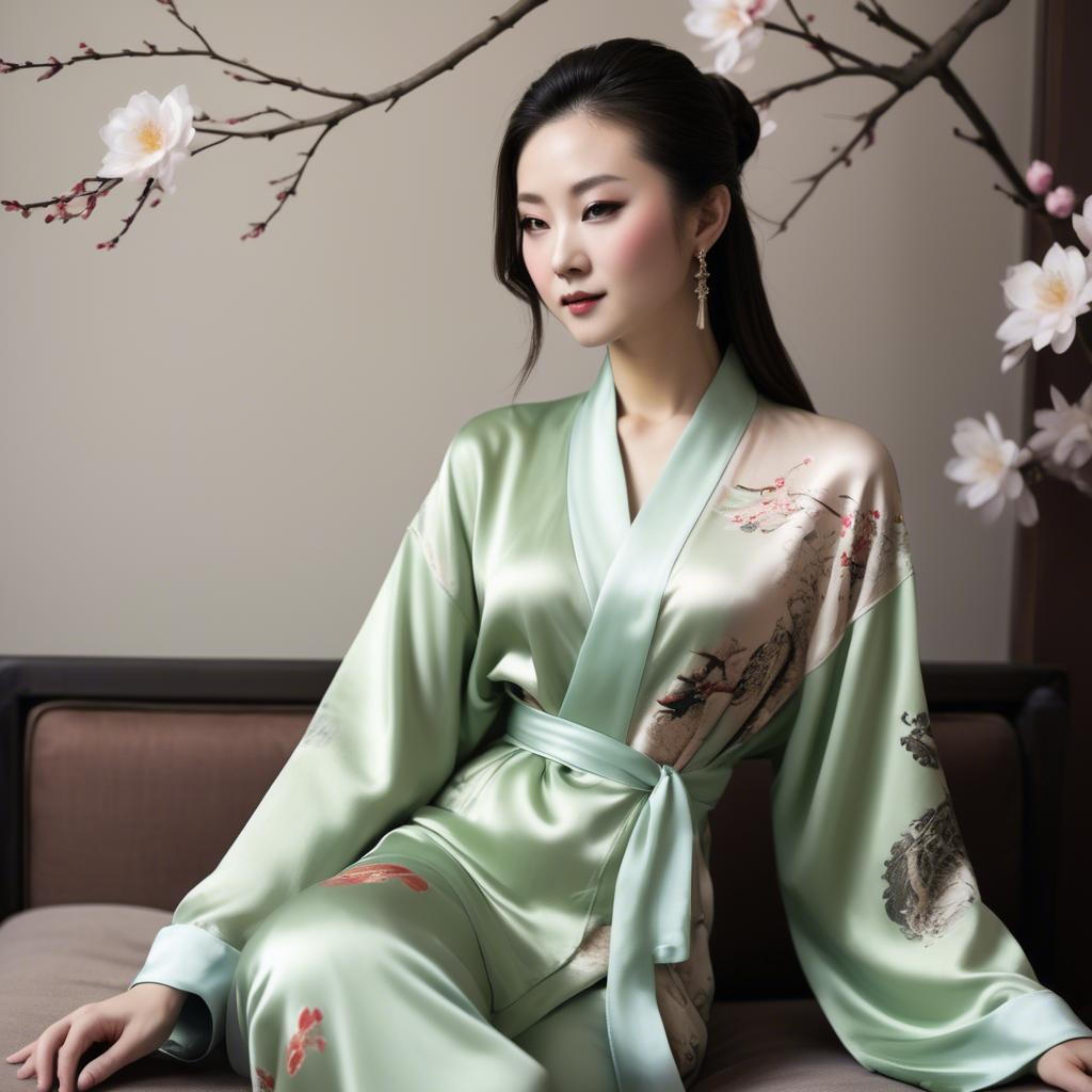 A stunning image of chinese elegance in a silk robe.