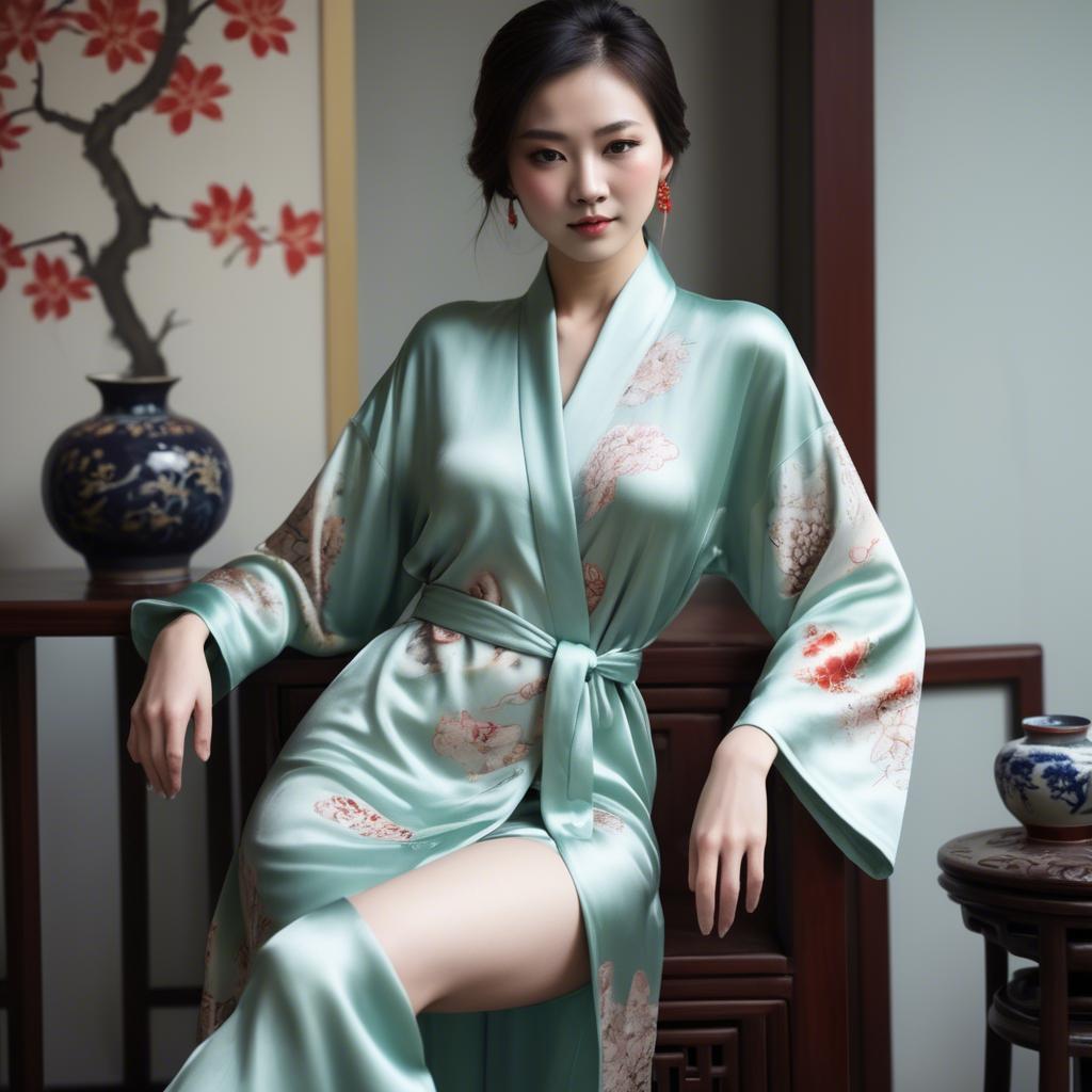 A stunning image of chinese elegance in a silk robe.