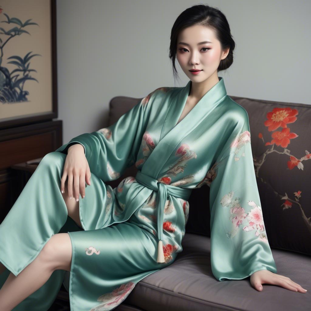 A stunning image of chinese elegance in a silk robe.