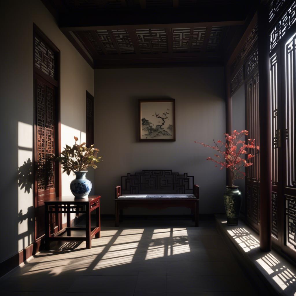 A stunning image of chinese elegance in dramatic shadows.