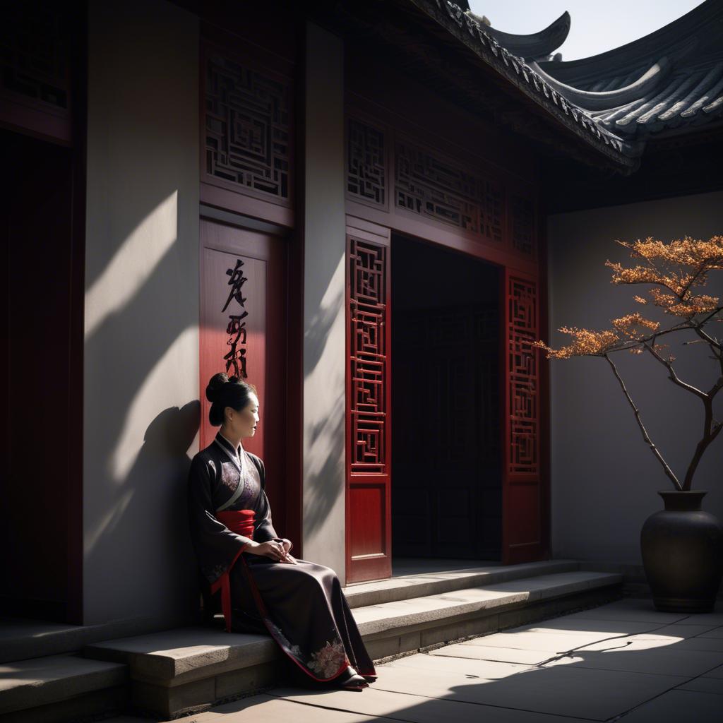 A stunning image of chinese elegance in dramatic shadows.
