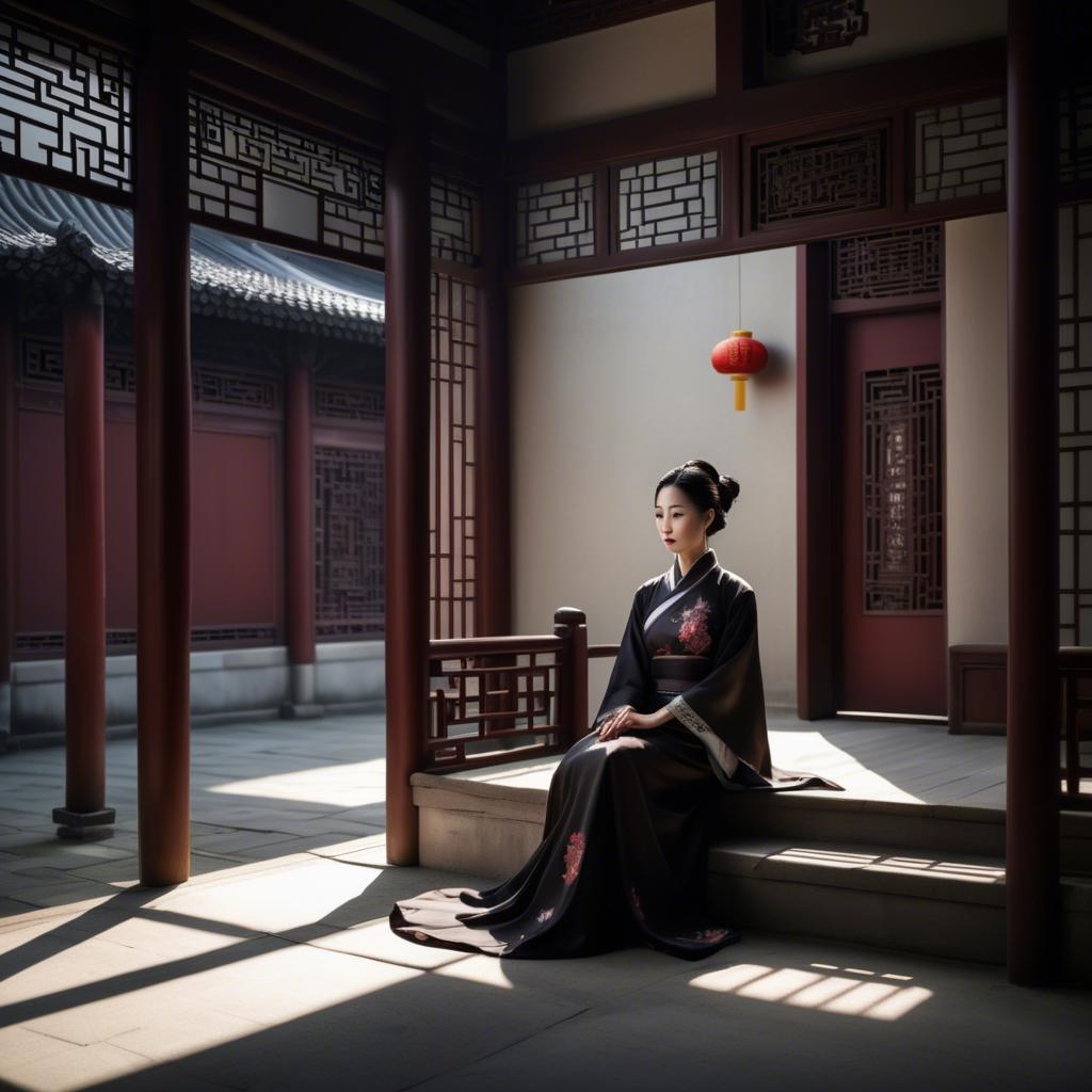 A stunning image of chinese elegance in dramatic shadows.