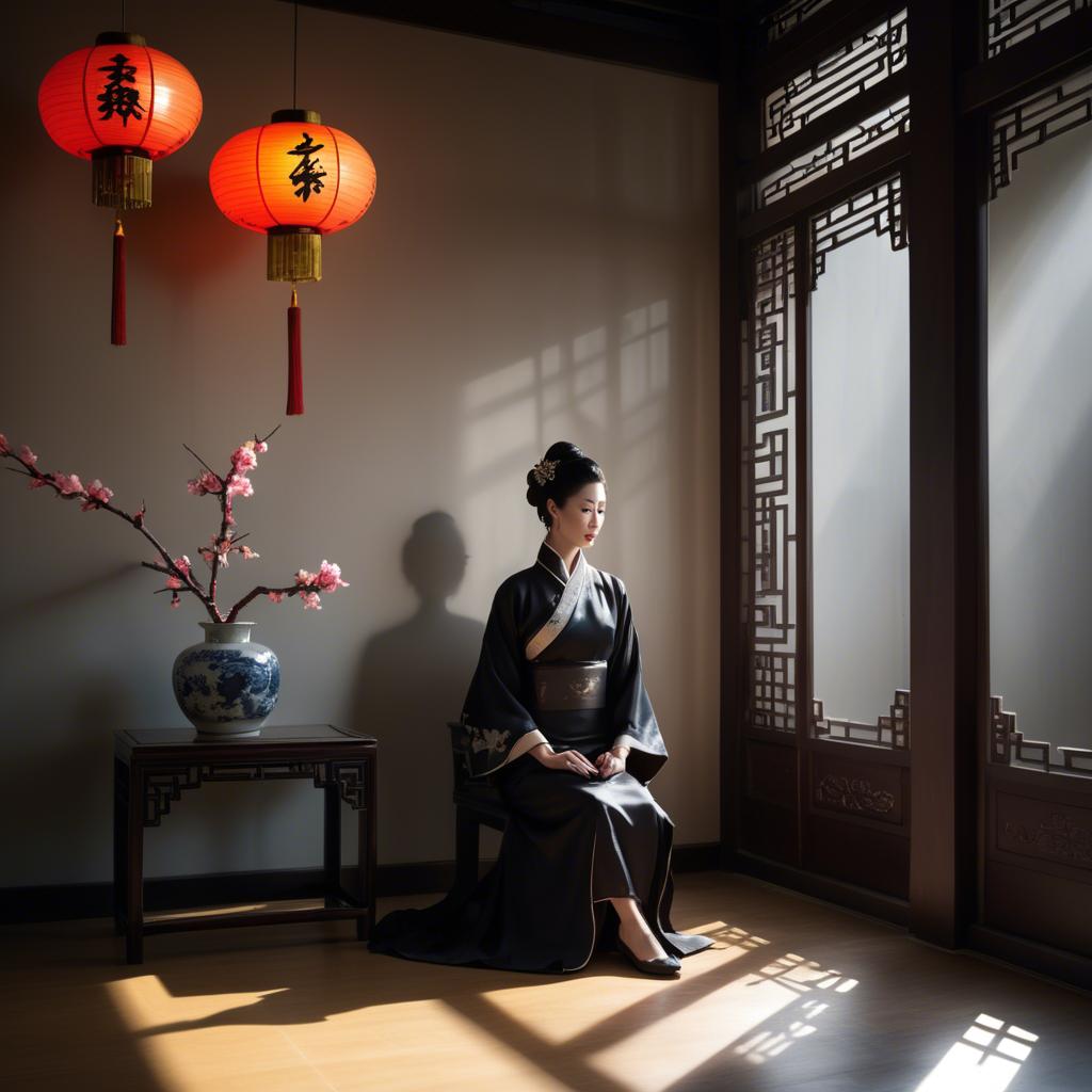 A stunning image of chinese elegance in dramatic shadows.