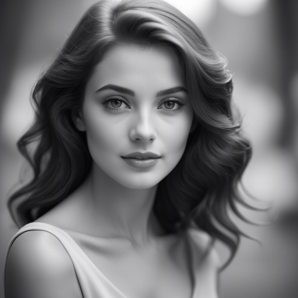 A stunning image of classic beauty in a soft-focus black-and-white portrait.