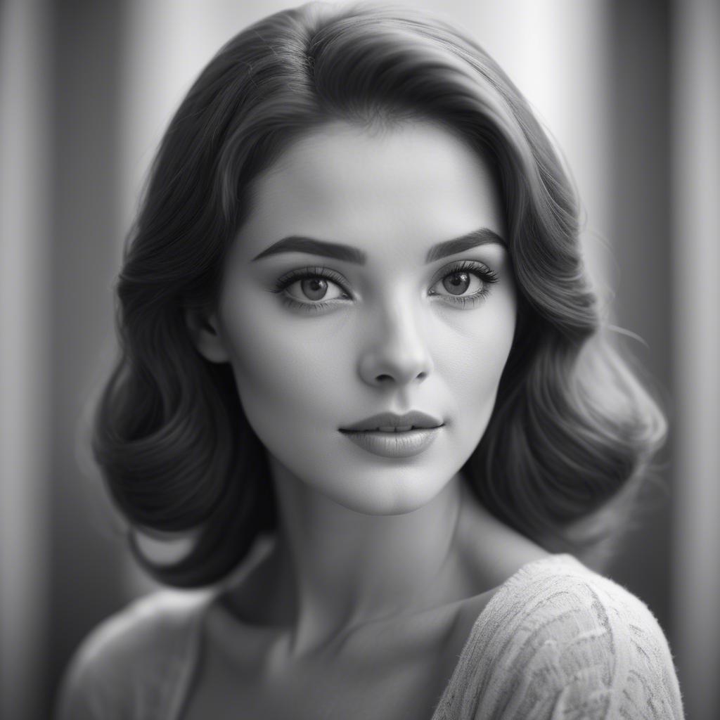 A stunning image of classic beauty in a soft-focus black-and-white portrait.