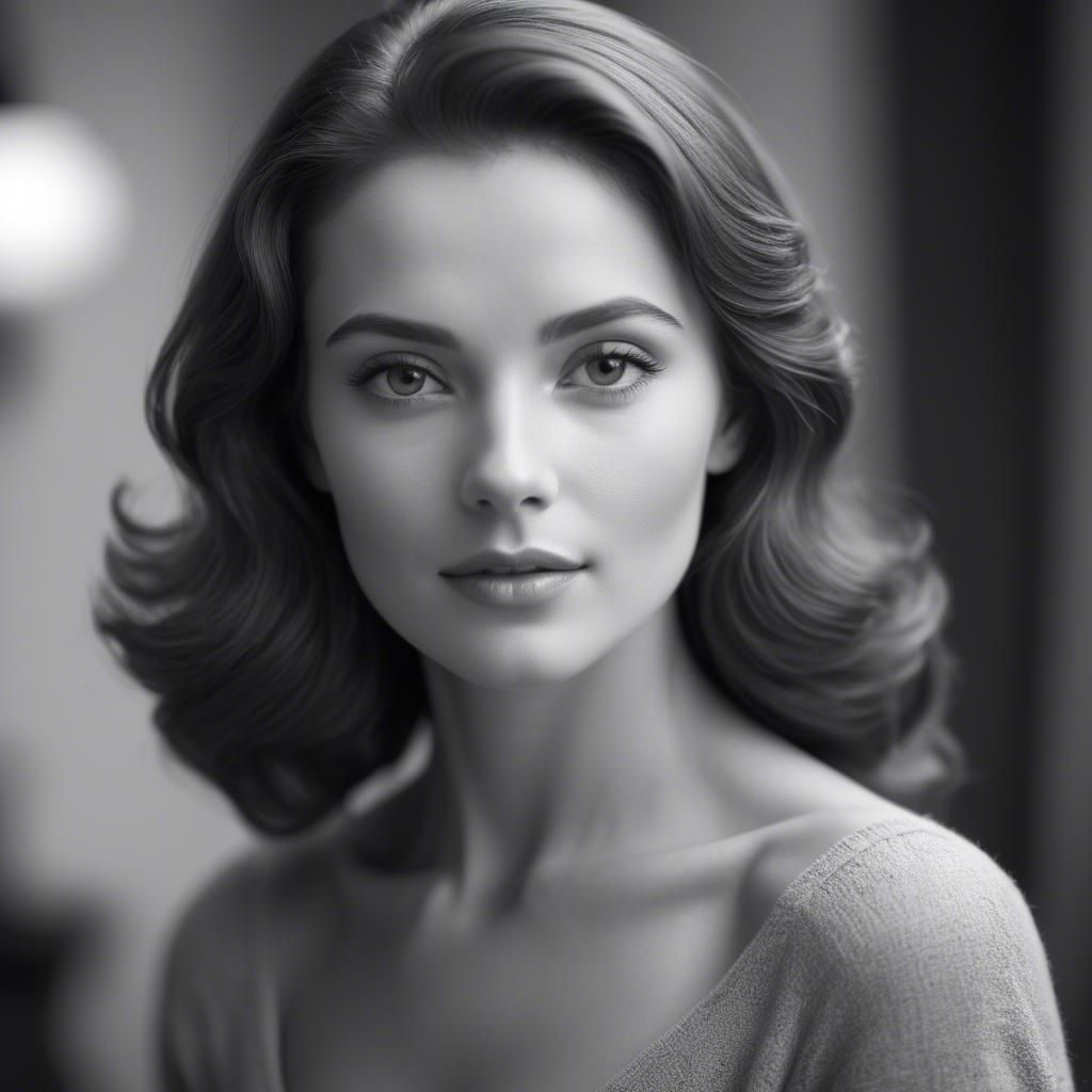 A stunning image of classic beauty in a soft-focus black-and-white portrait.