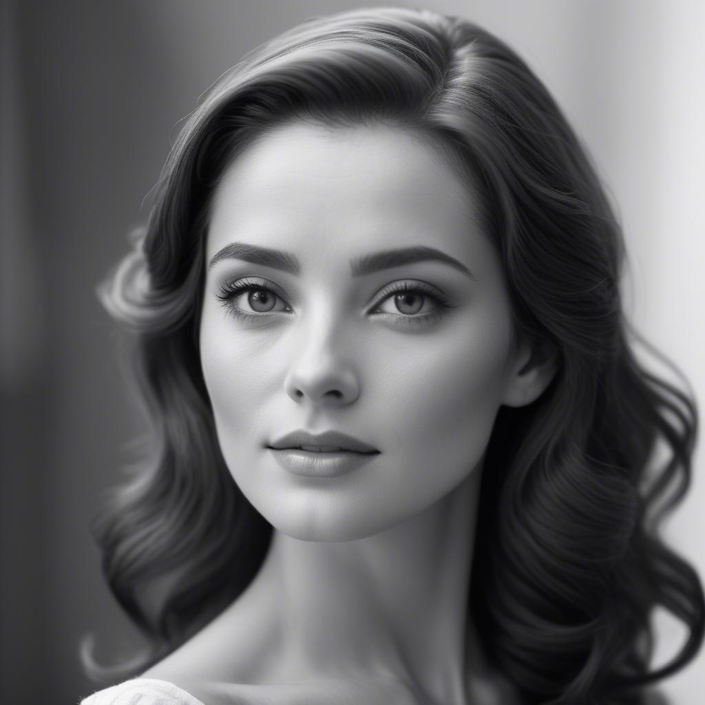 A stunning image of classic beauty in a soft-focus black-and-white portrait.