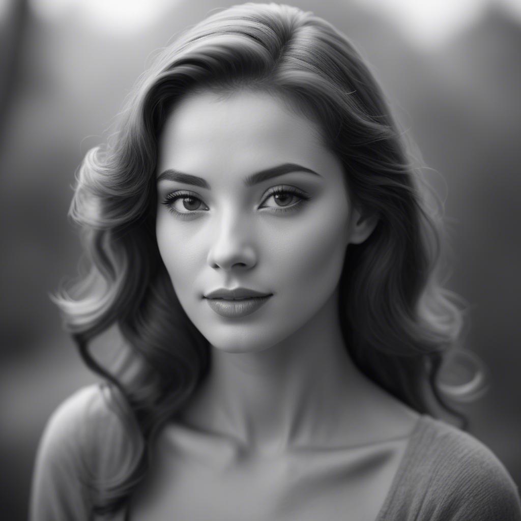 A stunning image of classic beauty in a soft-focus black-and-white portrait.