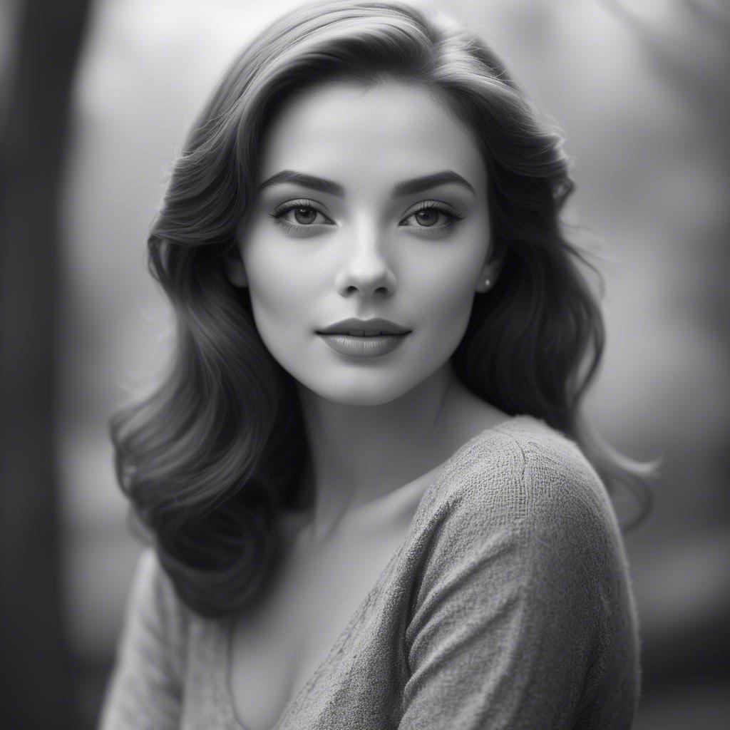 A stunning image of classic beauty in a soft-focus black-and-white portrait.