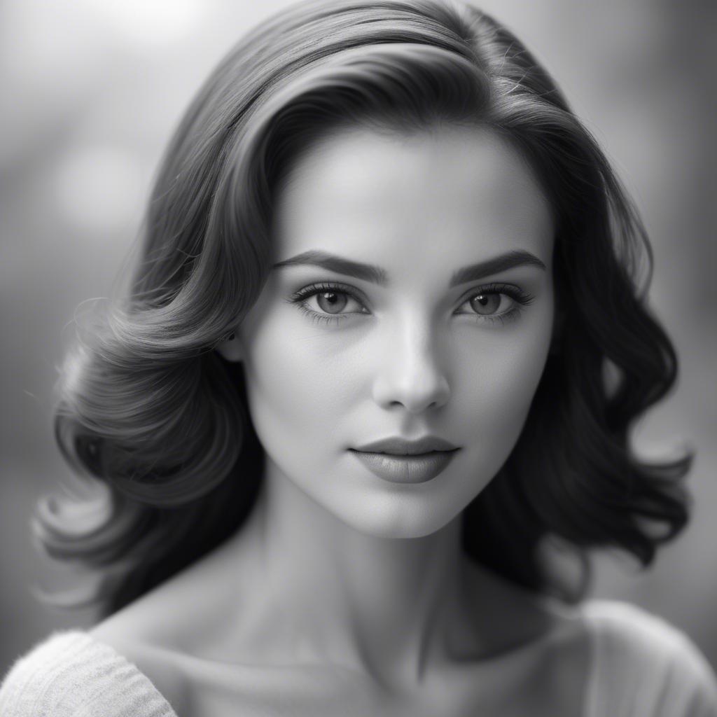 A stunning image of classic beauty in a soft-focus black-and-white portrait.