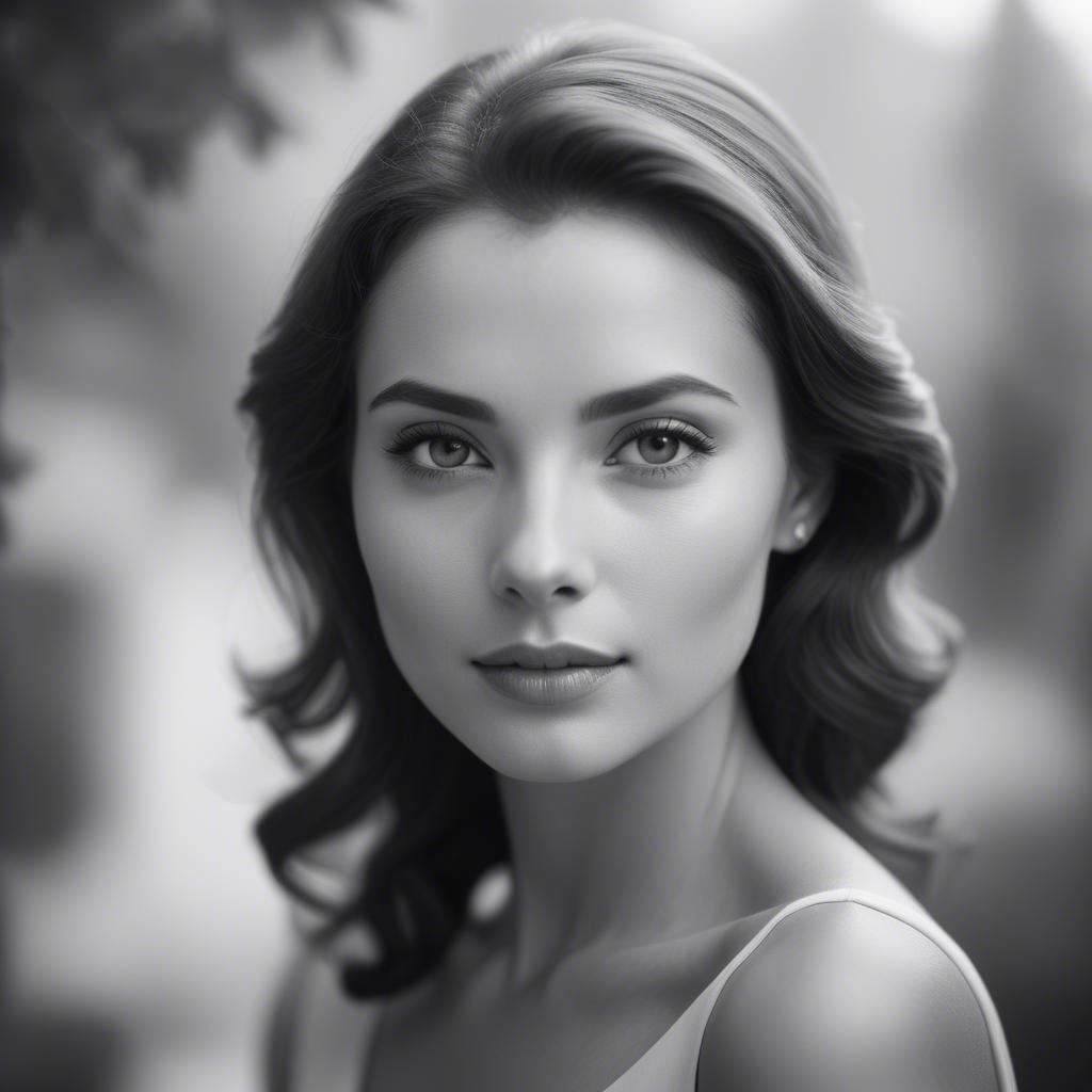 A stunning image of classic beauty in a soft-focus black-and-white portrait.