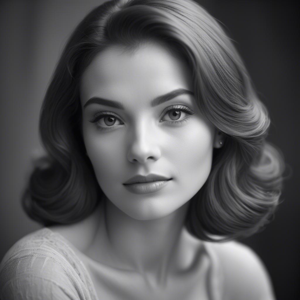 A stunning image of classic beauty in a soft-focus black-and-white portrait.