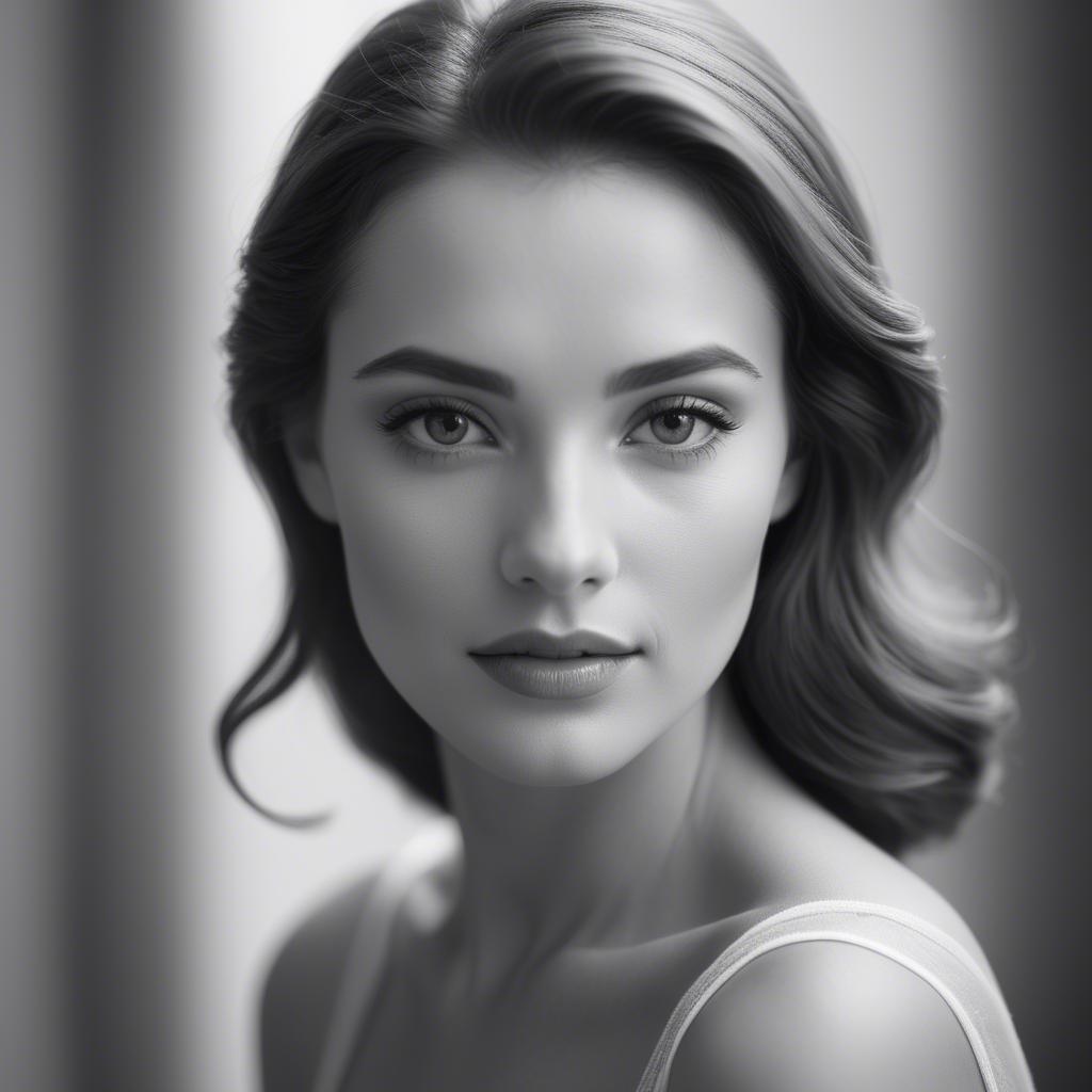 A stunning image of classic beauty in a soft-focus black-and-white portrait.