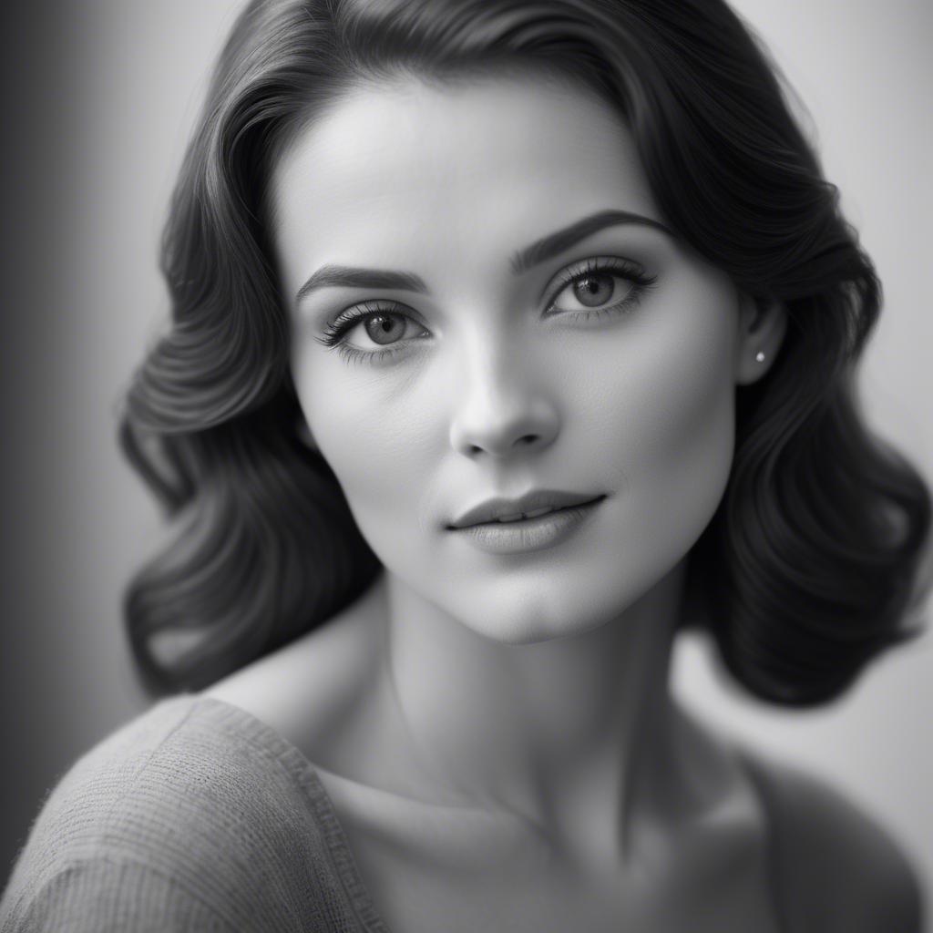 A stunning image of classic beauty in a soft-focus black-and-white portrait.