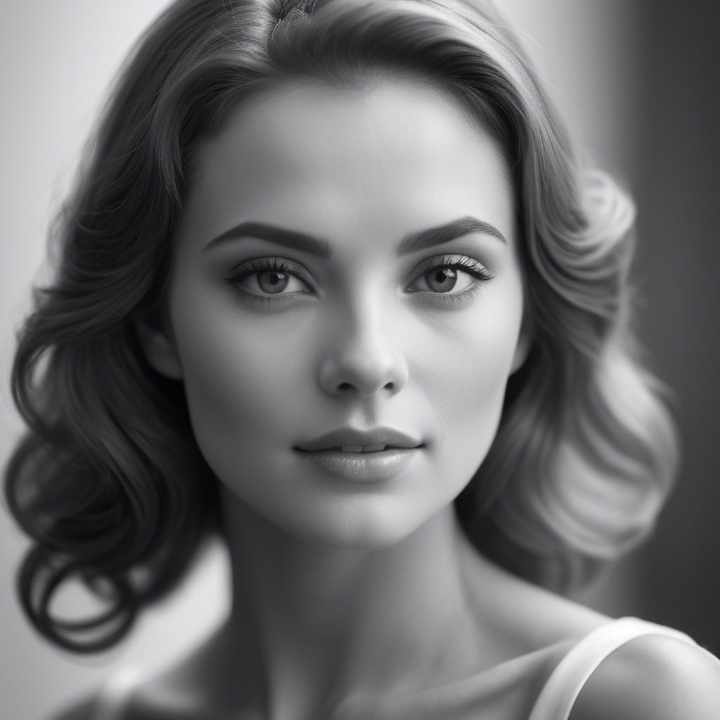 A stunning image of classic beauty in a soft-focus black-and-white portrait.