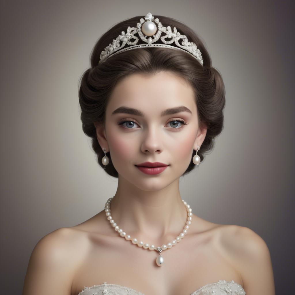 A stunning image of classic beauty with a pearl necklace and a tiara.