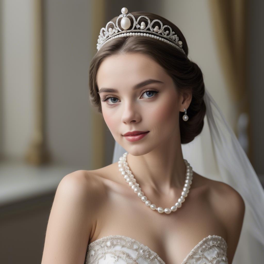 A stunning image of classic beauty with a pearl necklace and a tiara.