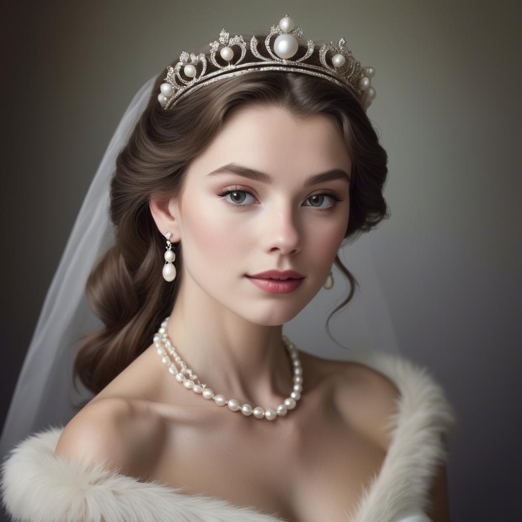 A stunning image of classic beauty with a pearl necklace and a tiara.