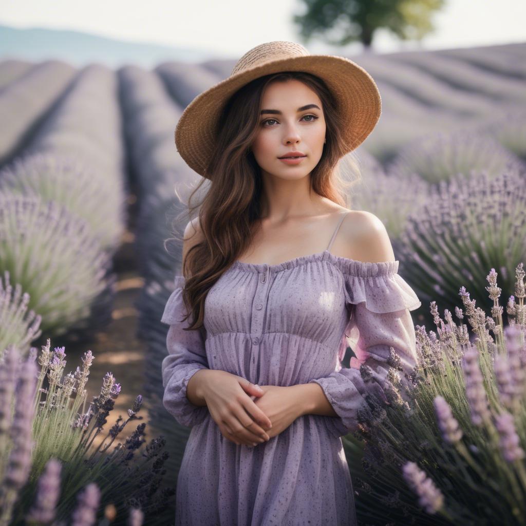 A stunning image of dreamy woman standing in a field of lavender.