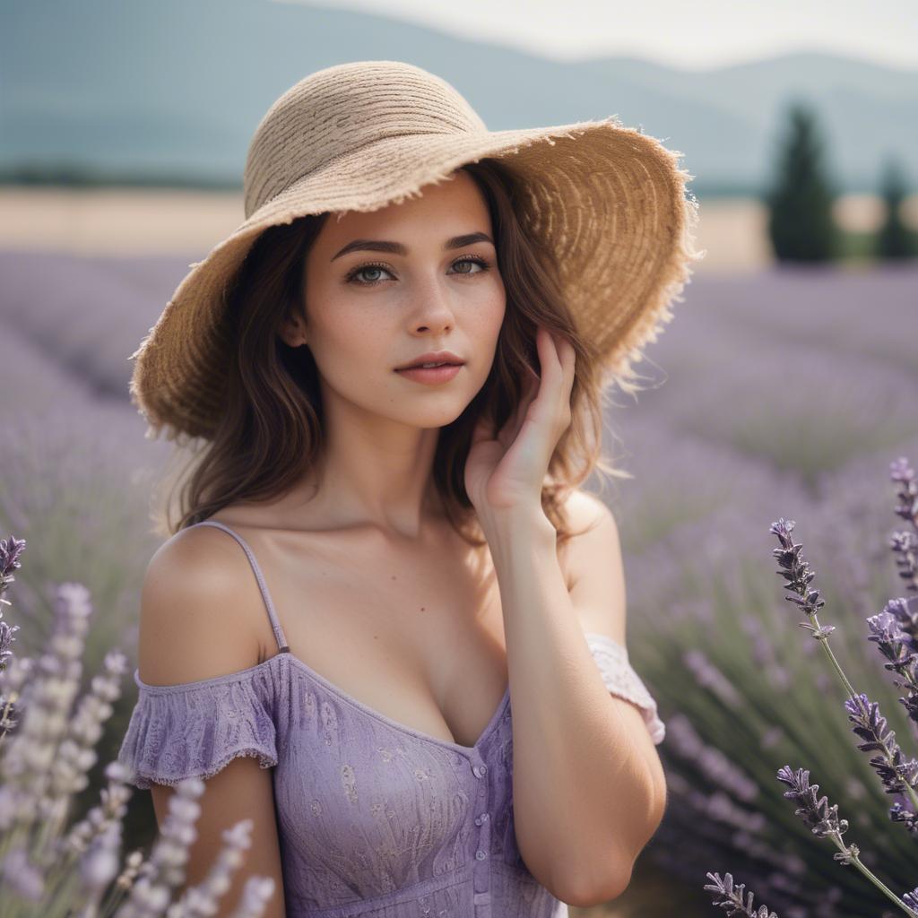 A stunning image of dreamy woman standing in a field of lavender.
