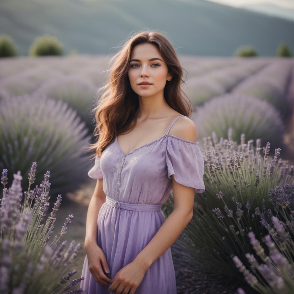 A stunning image of dreamy woman standing in a field of lavender.