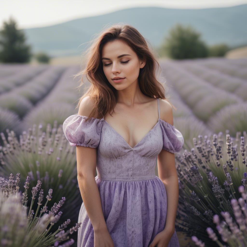 A stunning image of dreamy woman standing in a field of lavender.