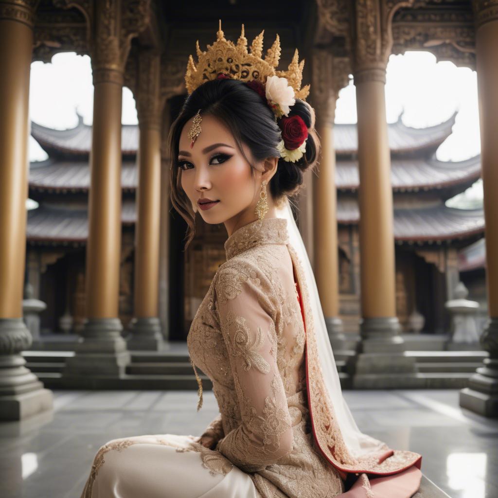 A stunning image of elegant asian bride in a grand temple setting.