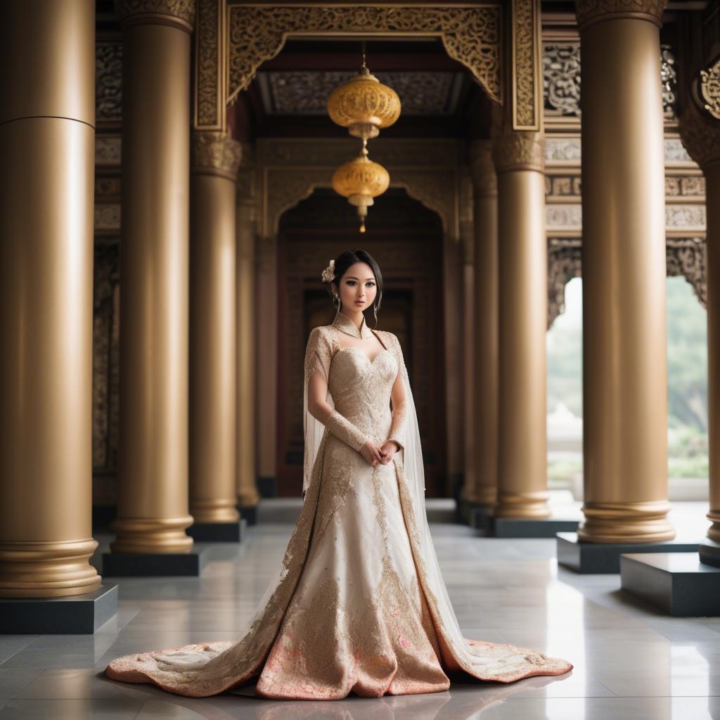 A stunning image of elegant asian bride in a grand temple setting.