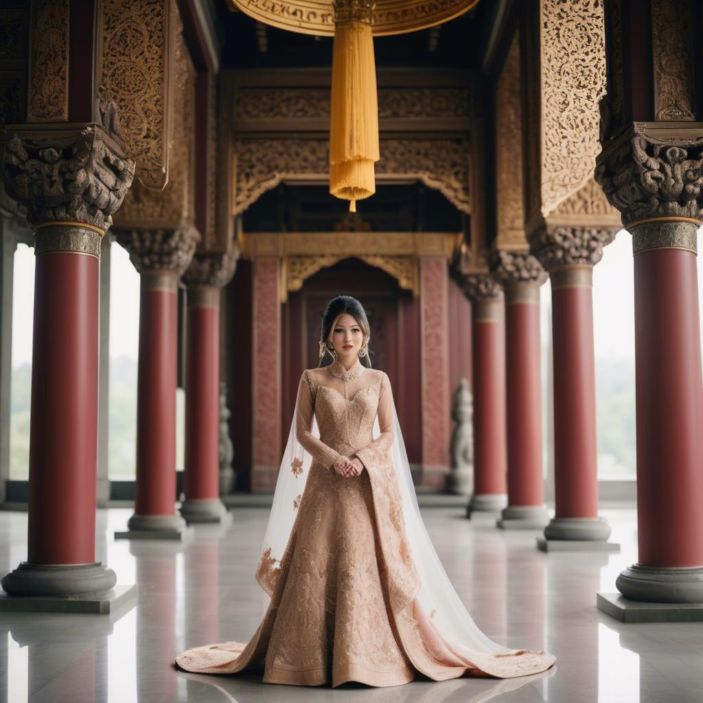 A stunning image of elegant asian bride in a grand temple setting.