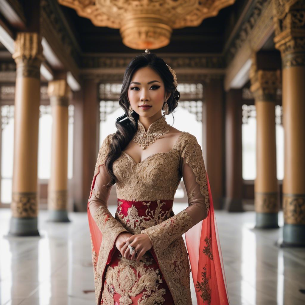 A stunning image of elegant asian bride in a grand temple setting.