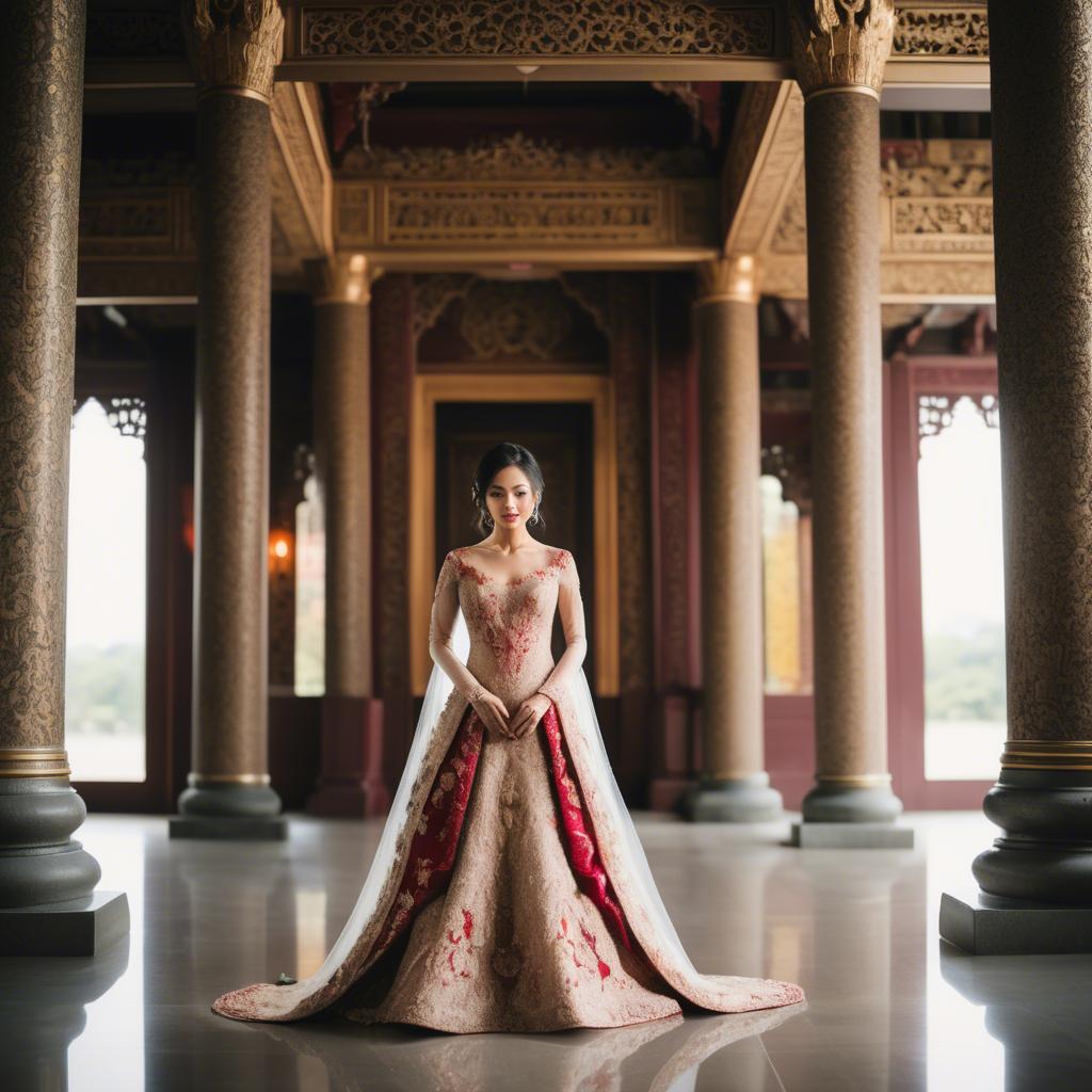 A stunning image of elegant asian bride in a grand temple setting.