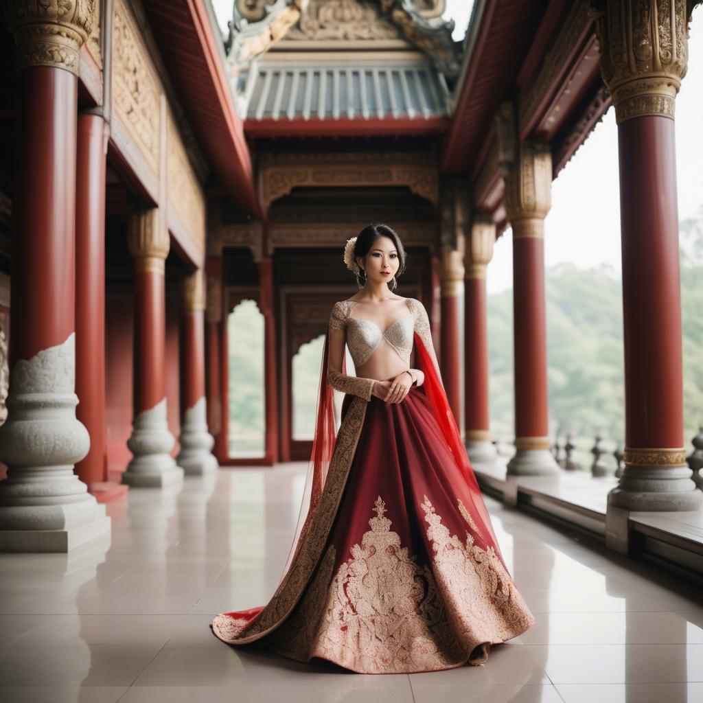 A stunning image of elegant asian bride in a grand temple setting.