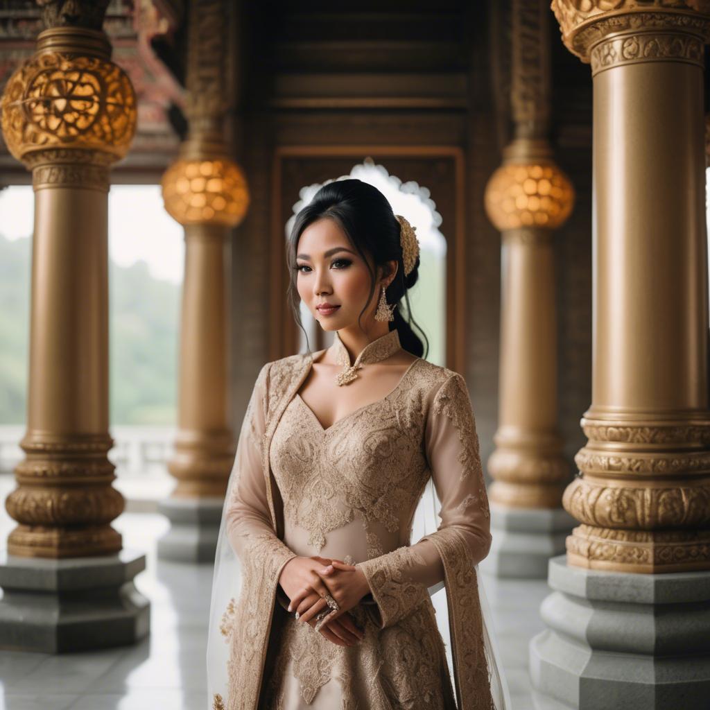 A stunning image of elegant asian bride in a grand temple setting.