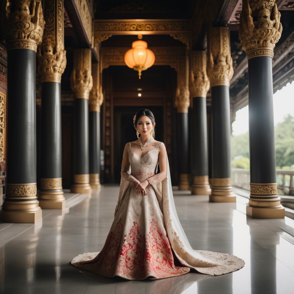 A stunning image of elegant asian bride in a grand temple setting.